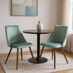 Set of Two Sage and Brown Upholstered Velvet Dining Side Chairs
