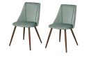 Set of Two Sage and Brown Upholstered Velvet Dining Side Chairs