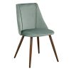 Set of Two Sage and Brown Upholstered Velvet Dining Side Chairs