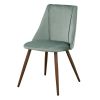 Set of Two Sage and Brown Upholstered Velvet Dining Side Chairs