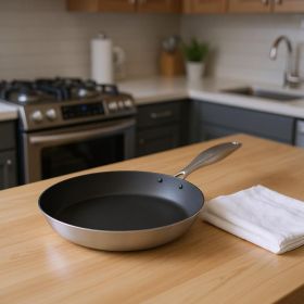 14" Black And Silver Stainless Steel Frying Pan