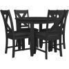 Five Piece Black Round Wood Dining Set with Four Chairs