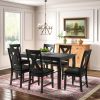 Seven Piece Black Wood Dining Set with Six Chairs