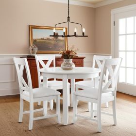 Five Piece White Wood Dining Set with Four Chairs