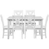 Seven Piece White Wood Dining Set with Six Chairs