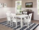 Seven Piece White Wood Dining Set with Six Chairs