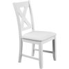 Seven Piece White Wood Dining Set with Six Chairs