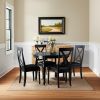 Five Piece Black Wood Dining Set with Four Chairs