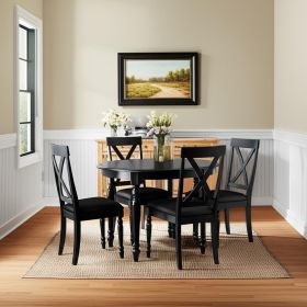 Five Piece Black Wood Dining Set with Four Chairs