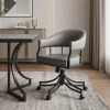 Gray And Black Upholstered Faux Leather Open Back Dining Arm Chair With Wheels