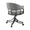 Gray And Black Upholstered Faux Leather Open Back Dining Arm Chair With Wheels