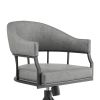 Gray And Black Upholstered Faux Leather Open Back Dining Arm Chair With Wheels
