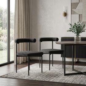 Set of Two Black Upholstered Polyester Open Back Dining Side Chairs