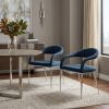 Set of Two Blue And Silver Upholstered Polyester Open Back Dining Arm Chairs