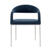 Set of Two Blue And Silver Upholstered Polyester Open Back Dining Arm Chairs
