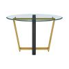 48" Clear And Gold Glass And Iron Sled Base Round Top Dining Table