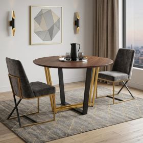 48" Brown And Gold Iron Sled Base Round Top Dining Table