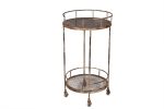 18" Brown Iron Distressed Round Rolling Bar Cart