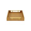 16" Camel Brown Wood Faux Shagreen Serving Tray With Handles