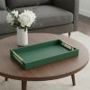 16" Green Wood Wood Faux Shagreen Serving Tray With Handles