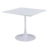 36" White Wood and Steel Pedestal Base Square Dining Table