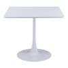 36" White Wood and Steel Pedestal Base Square Dining Table