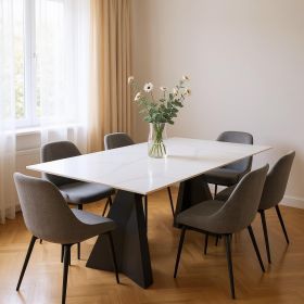 79" White and Black Sintered Stone and Steel Double Pedestal Base Dining Table