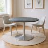 60" Gray and Silver Marble and Aluminum Pedestal Base Round Top Dining Table