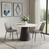 48" Beige and Black Wood and Steel Faux Terrazzo Round Top Dining Table