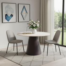 48" Beige and Black Wood and Steel Faux Terrazzo Round Top Dining Table