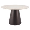 48" Beige and Black Wood and Steel Faux Terrazzo Round Top Dining Table