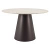 48" Beige and Black Wood and Steel Faux Terrazzo Round Top Dining Table