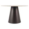 48" Beige and Black Wood and Steel Faux Terrazzo Round Top Dining Table