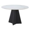 48" White and Black Sintered Stone and Steel Pedestal Base Round Dining Table