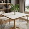 24" Beige and Gold Wood and Steel Pedestal Base Square Dining Table