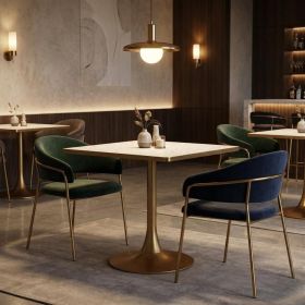 24" Beige and Gold Wood and Steel Pedestal Base Square Dining Table