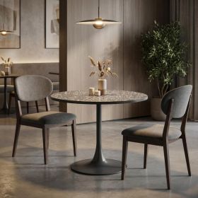 24" Black and Bronze Wood and Steel Pedestal Base Round Top Dining Table