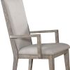 Set of Two Gray Fabric And Solid Wood Dining Arm Chairs