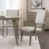 Set of Two Gray Fabric And Solid Wood Dining Arm Chairs