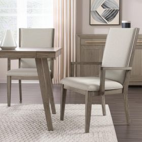 Set of Two Gray Fabric And Solid Wood Dining Arm Chairs