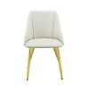 Set of Two White and Gold Upholstered Faux Leather And Metal Dining Side Chairs
