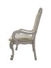 Set of Two Tufted White Upholstered Faux Leather And Wood Dining Arm Chairs