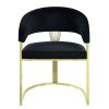 Black and Gold Upholstered Velvet Partially Open Back Dining Side Chair