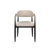 Set of Two Beige And Black Upholstered Fabric Open Back Dining Arm Chairs