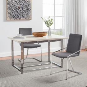 Set of Two Gray and Silver Upholstered Velvet And Metal Dining Side Chairs