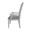 Set of Two Light Gray and White Upholstered Linen And Solid Wood Open Back Dining Arm Chairs