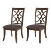 Set of Two Brown and Dark Brown Upholstered Microfiber Dining Side Chairs