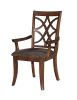 Set of Two Brown Upholstered Microfiber And Solid Wood Open Back Dining Arm Chairs