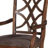 Set of Two Brown Upholstered Microfiber And Solid Wood Open Back Dining Arm Chairs