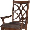 Set of Two Brown Upholstered Microfiber And Solid Wood Open Back Dining Arm Chairs